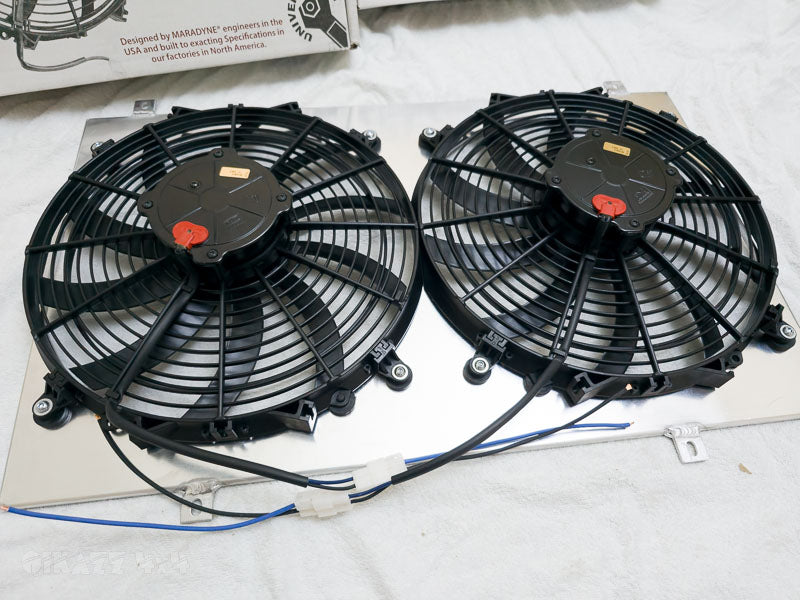 Fan Shroud + 2 x 14" Maradyne Champion Series Thermo Fans for Nissan Patrol GQ TB42 Radiator | QIKAZZ 4x4 & Camping