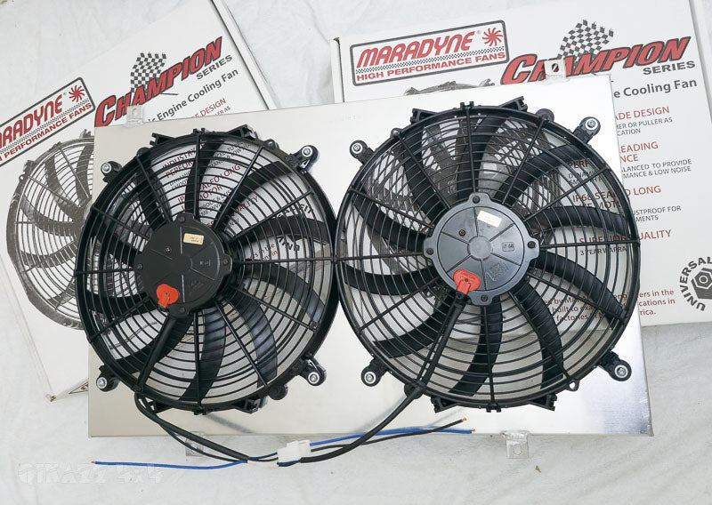 Fan Shroud + 2 x 14" Maradyne Champion Series Thermo Fans for Nissan Patrol GQ TB42 Radiator | QIKAZZ 4x4 & Camping