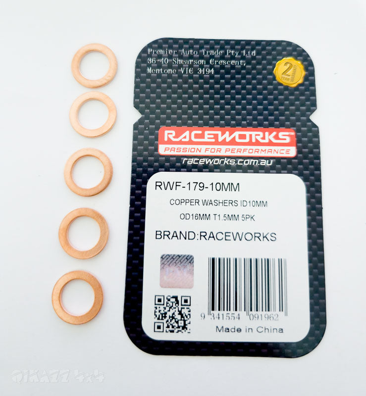 Raceworks Copper Washers 10mm ID x 16mm OD x 1.5mm Thick - 5 pack | Raceworks