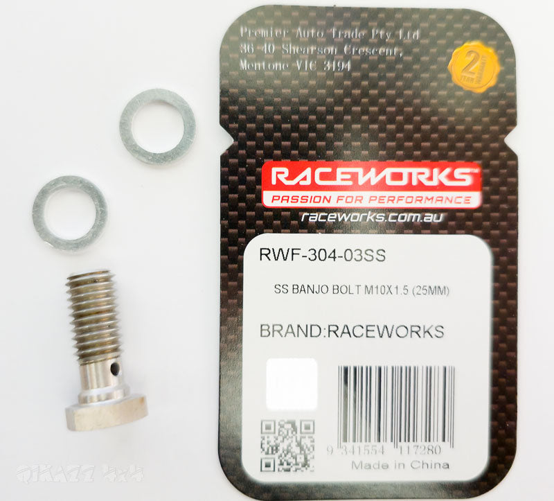 Raceworks Stainless Steel Banjo Bolt M10x1.5 25mm