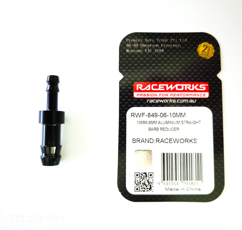 Raceworks 10mm - 6mm Aluminium Straight Barb Reducer