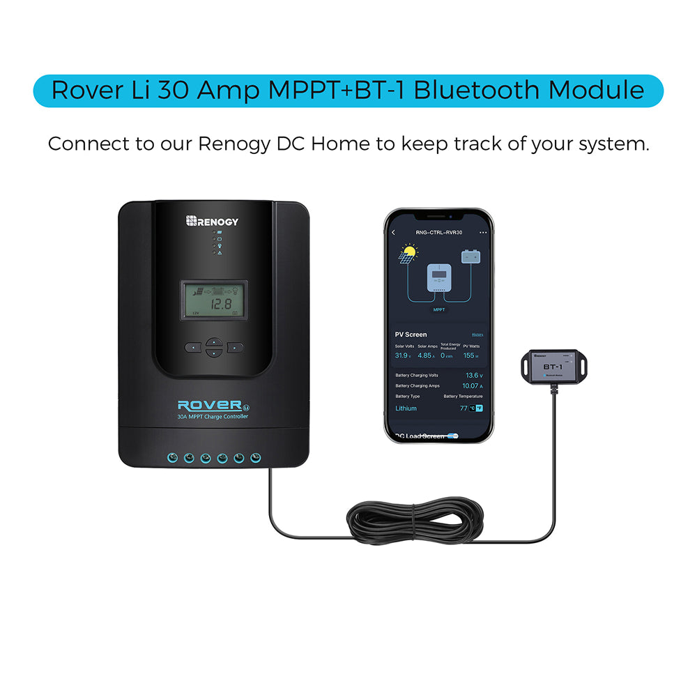 Renogy Rover Li 30 Amp MPPT Solar Charge Controller with Bluetooth Module | Renogy