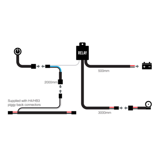 Roadvision LED Bar Light Wiring Harness 12/24V GEN2 +&- Switching with H4 & HB4 Piggy Back Connectors