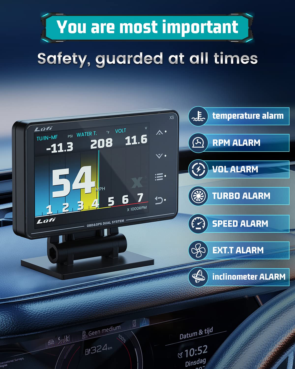 Lufi XS OBD2 Multi-functional Boost/temperature Gauge Scan tool GPS Gyroscope | Lufi