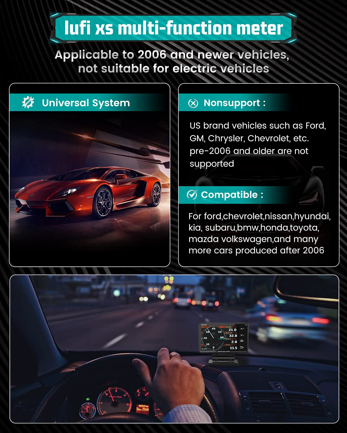 Lufi XS OBD2 Multi-functional Boost/temperature Gauge Scan tool GPS Gyroscope | Lufi