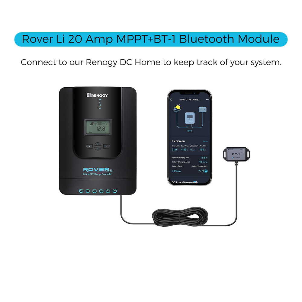 Renogy Rover Li 20 Amp MPPT Solar Charge Controller with Bluetooth Module | Renogy
