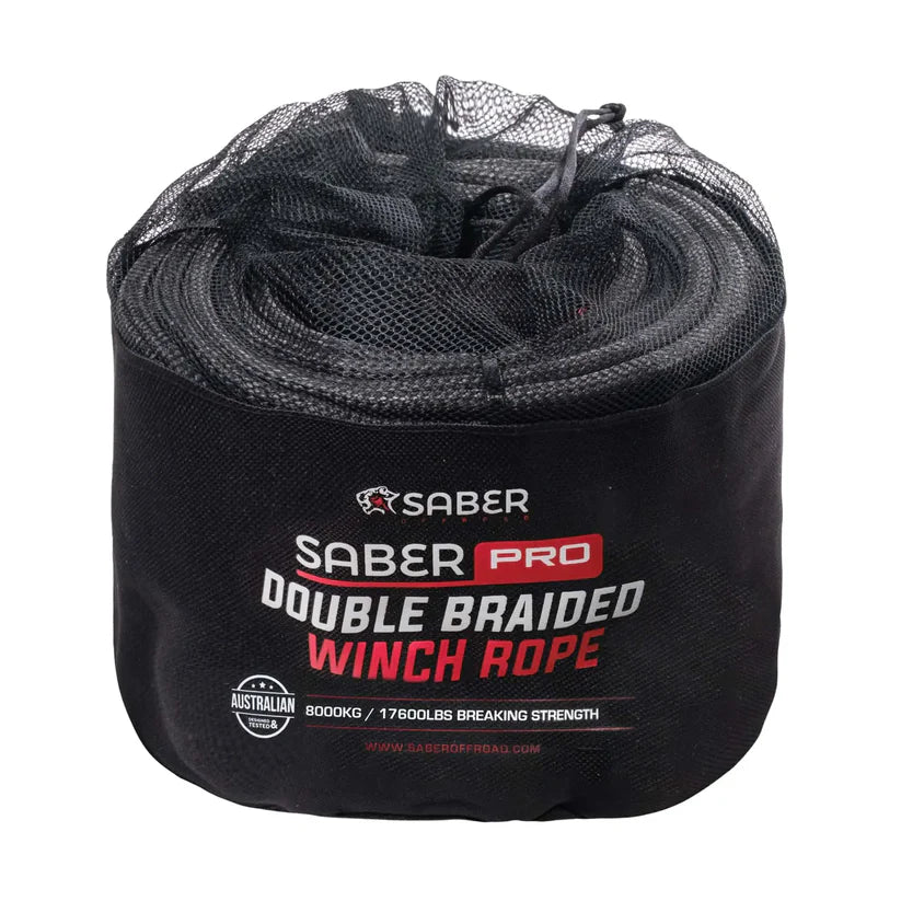 Saber Double Braided Winch Rope - 30M - 8,000KG - Black