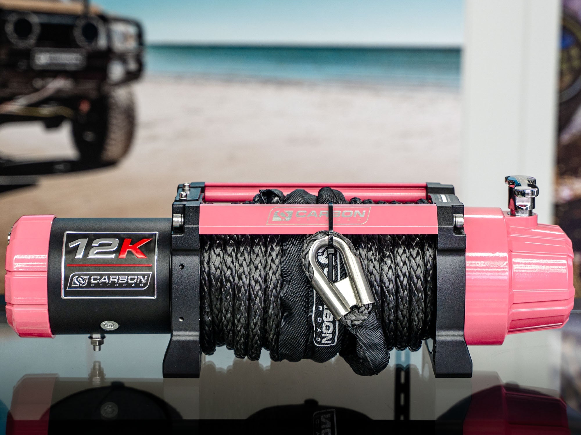 The Pink Carbon 12K - 12000lb Pink Winch With Pink Hook V3 | Carbon Offroad