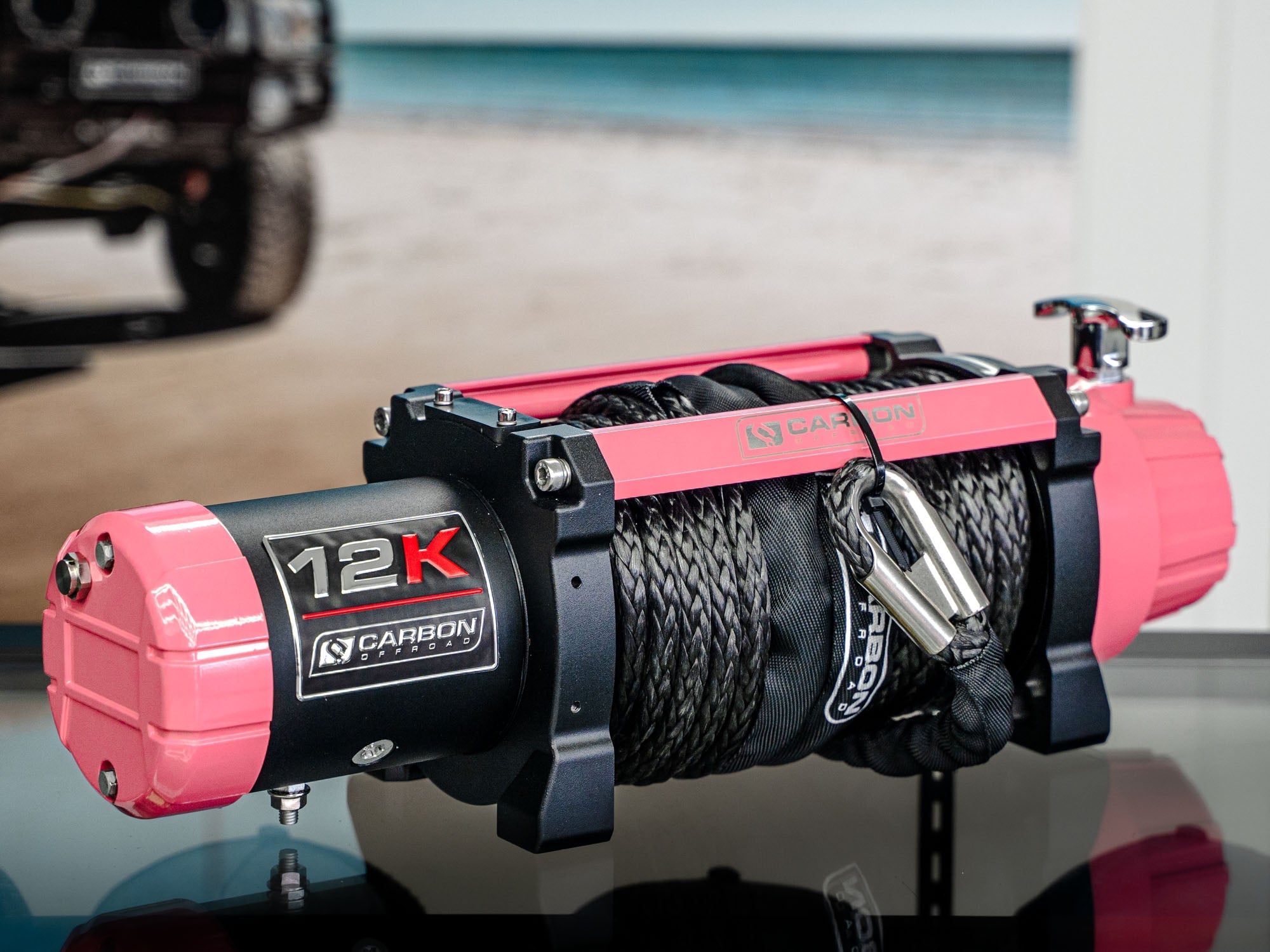 The Pink Carbon 12K - 12000lb Pink Winch With Pink Hook V3 | Carbon Offroad
