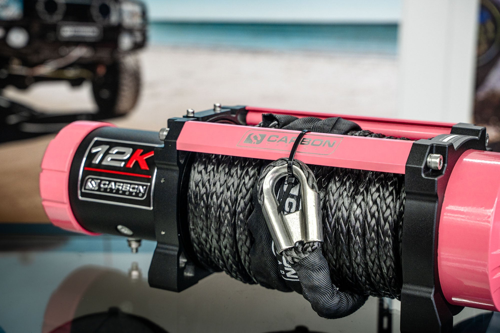 The Pink Carbon 12K - 12000lb Pink Winch With Pink Hook V3 | Carbon Offroad