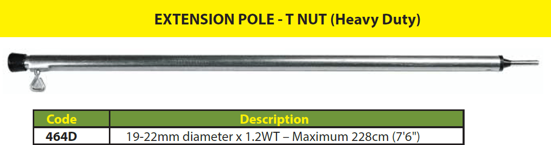 Supex Heavy Duty Extension Pole - T-Nut - 19-22mm diameter x 1.2WT – Maximum 228cm (7'6") | Supex
