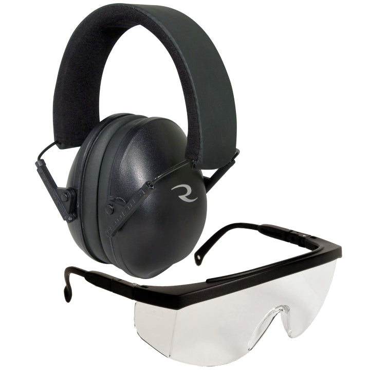 Radians Lowset Combo Slim Line Earmuffs (Black) and Clear Protection Eye-Glasses | Radians