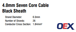 OEX 7 Core Cable 4mm Black Sheath Cable - 1m | OEX