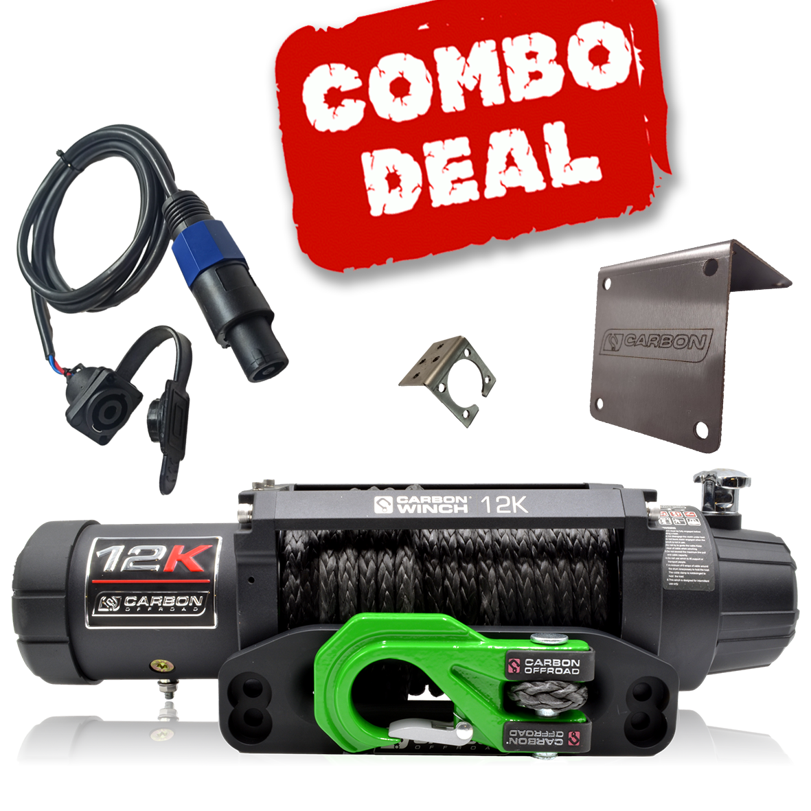 Carbon 12K V.3 12000lb Winch Green Hook Installers Combo Deal