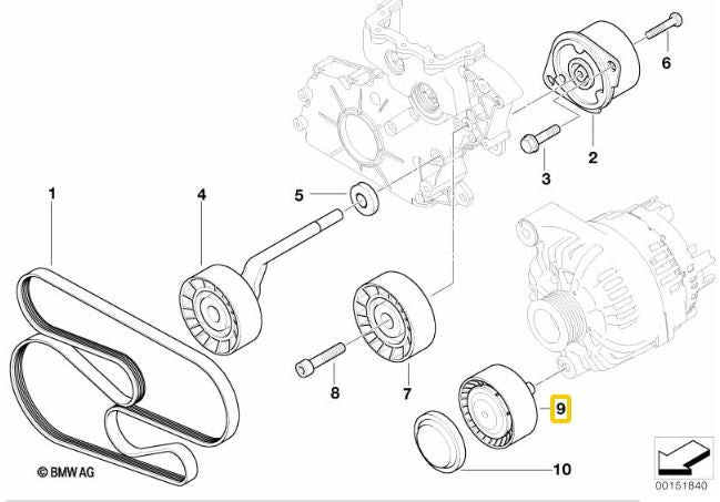 BMW Drive Belt Idler Pulley for M57N & M57N2 5' Series  - INA 11287802146