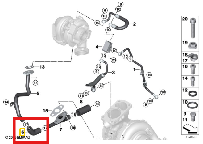 BMW Turbocharger Oil Line for M57N2 - NRF 11427796055
