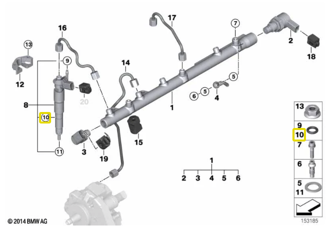 BMW Fuel Injector O-Ring for M57N, M57N2 & N57 - Bosch 13537787236