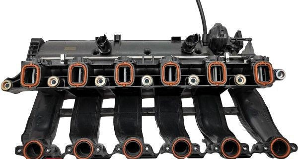 BMW M57N2 plastic intake manifold with swirl flap control, side view