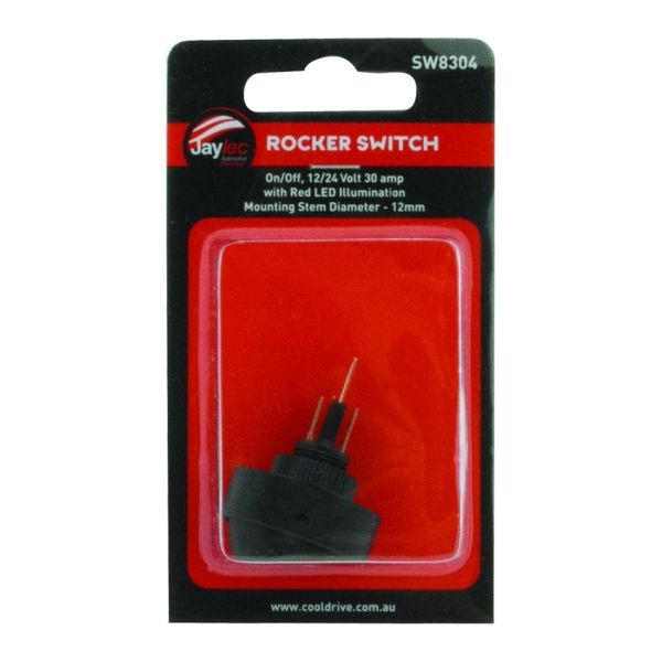 Jaylec SW8304 Rocker Switch 30A On/Off Red LED 12/24V 30A
