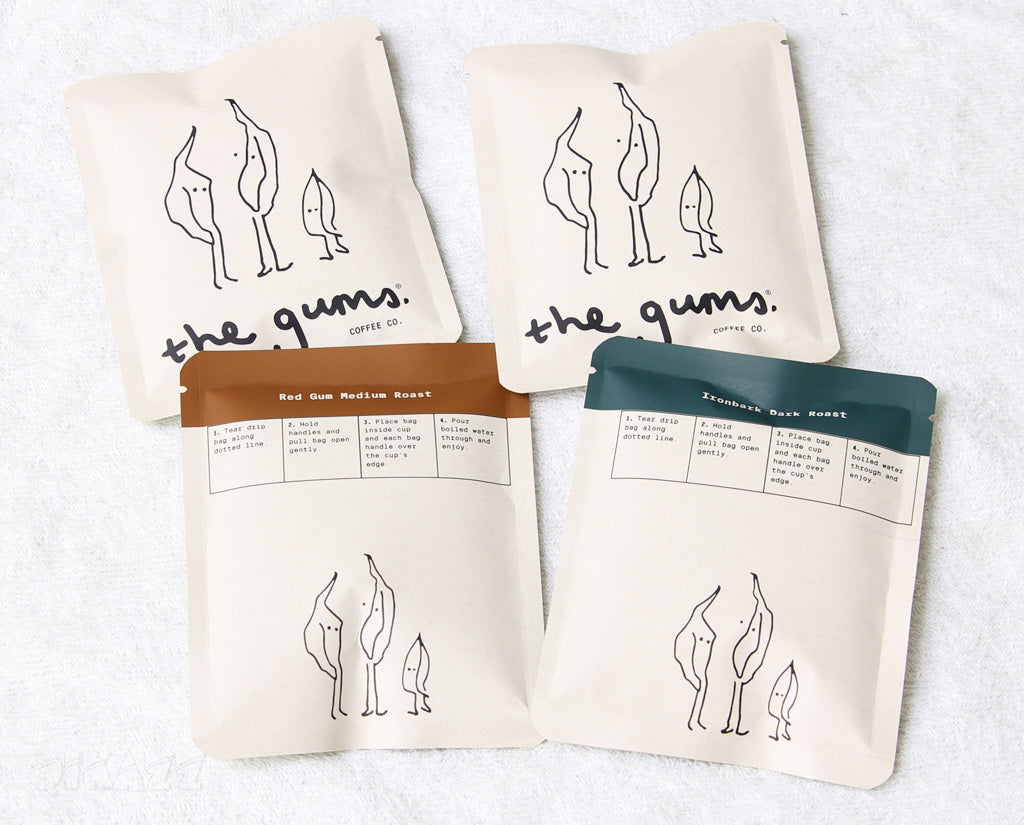 The Gums Coffee Sample Pack 2 x Red Gum Roast and 2 x Ironbark Roast Drip Filters - FREE PACK Minimum Spend $100 | The Gums Coffee