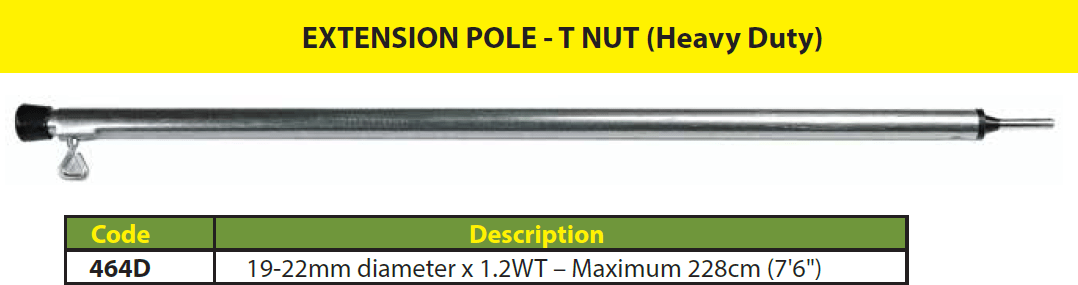 Supex Heavy Duty Extension Pole  - T-Nut - 19-22mm diameter x 1.2WT – Maximum 228cm (7'6") | Supex
