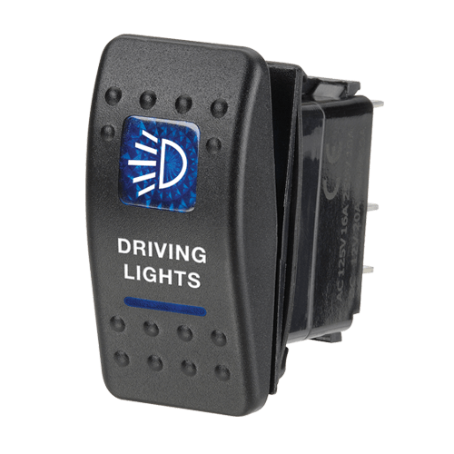 Narva 12 Volt Illuminated Off/On Sealed Rocker Switch with 'Driving Lights' Symbol (Blue) - 63132BL | Narva