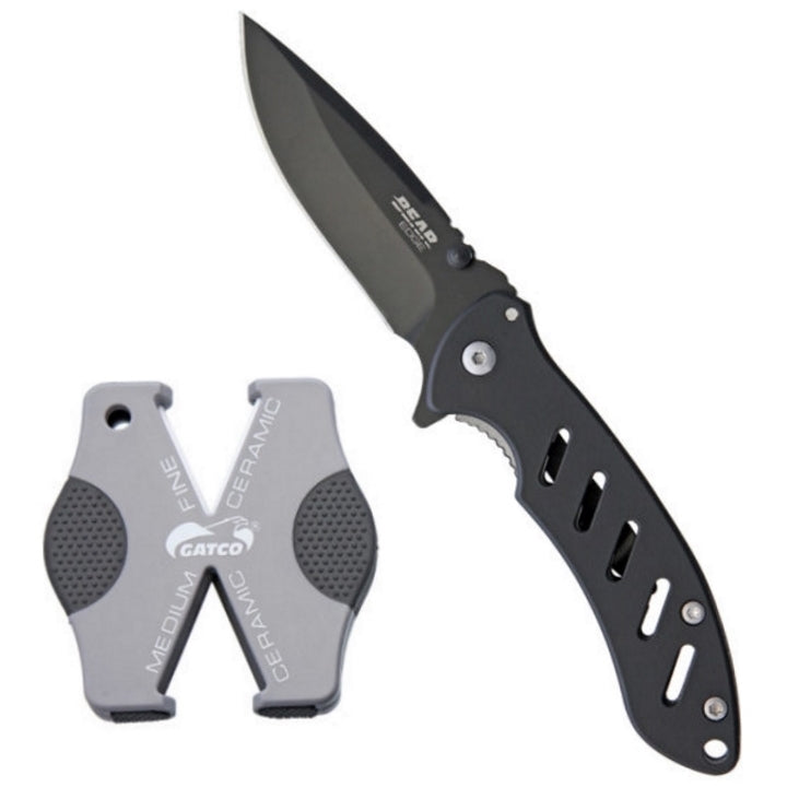 Bear Edge Brisk Knife & Sharpner Combo Kit - Black | Bear & Son