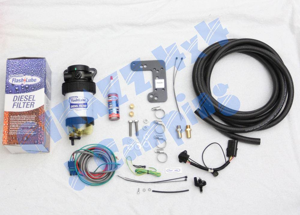 Flashlube Diesel Filter Kit 30 micron with Water Warning Kit & Universal Flat Bracket Fitting Kit | Flashlube