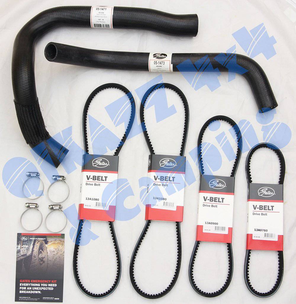 Gates Emergency Radiator Hose & Fan Belt Kit for Nissan Patrol GU RD28 | Gates