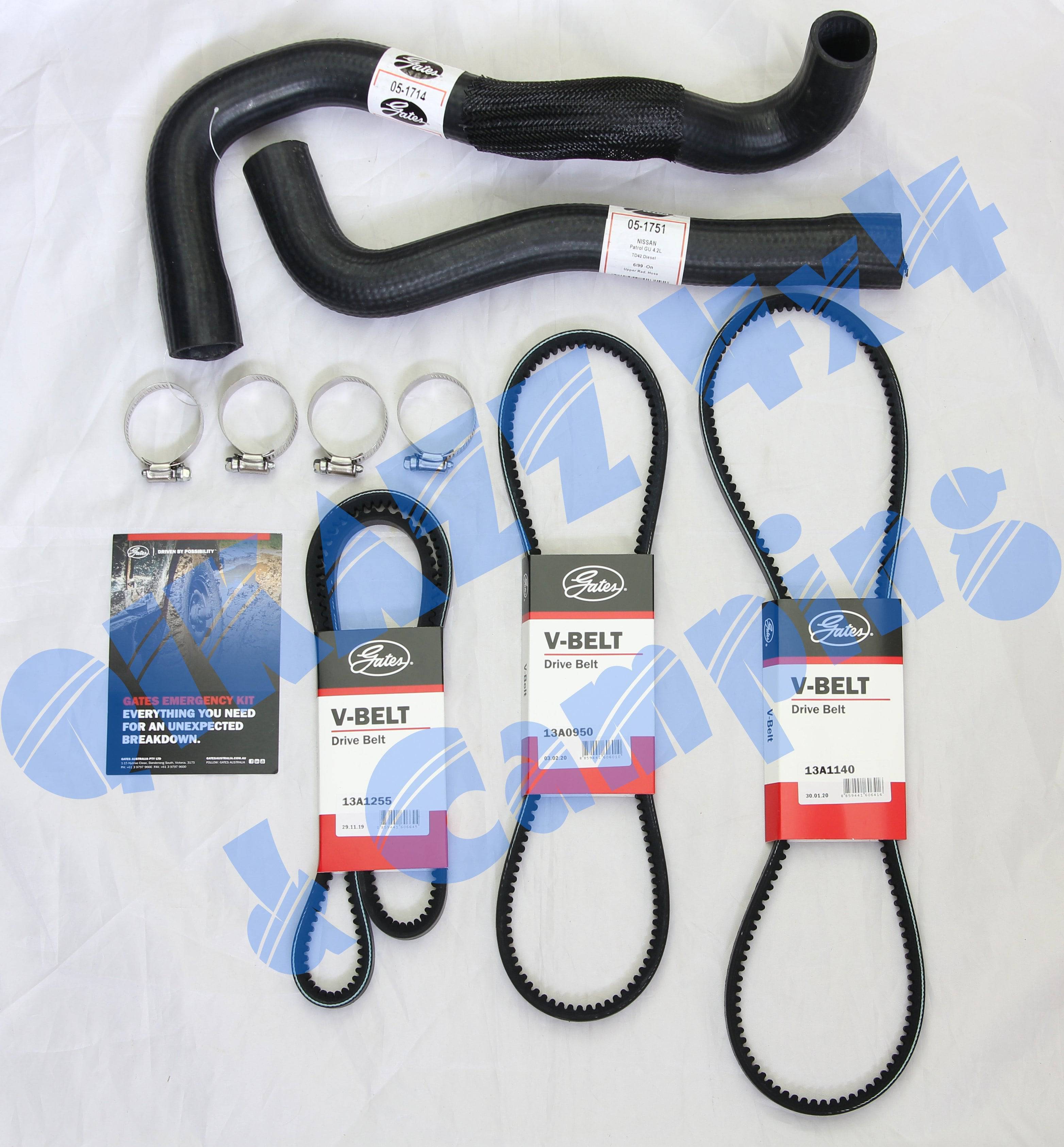 Gates Emergency Radiator Hose & Fan Belt Kit for Nissan Patrol GU TD42 TD42T | Gates