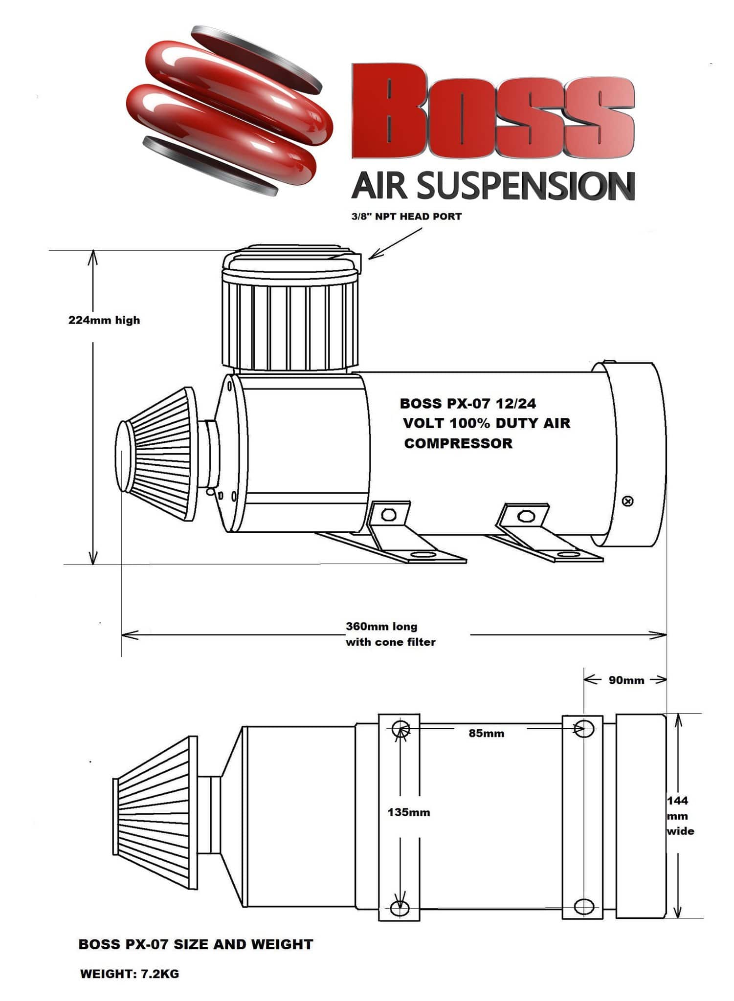 Boss Air Outback Air Pro 3 Kit - PX07 Compressor + 9 Litre Air Tank | Boss Air Suspension