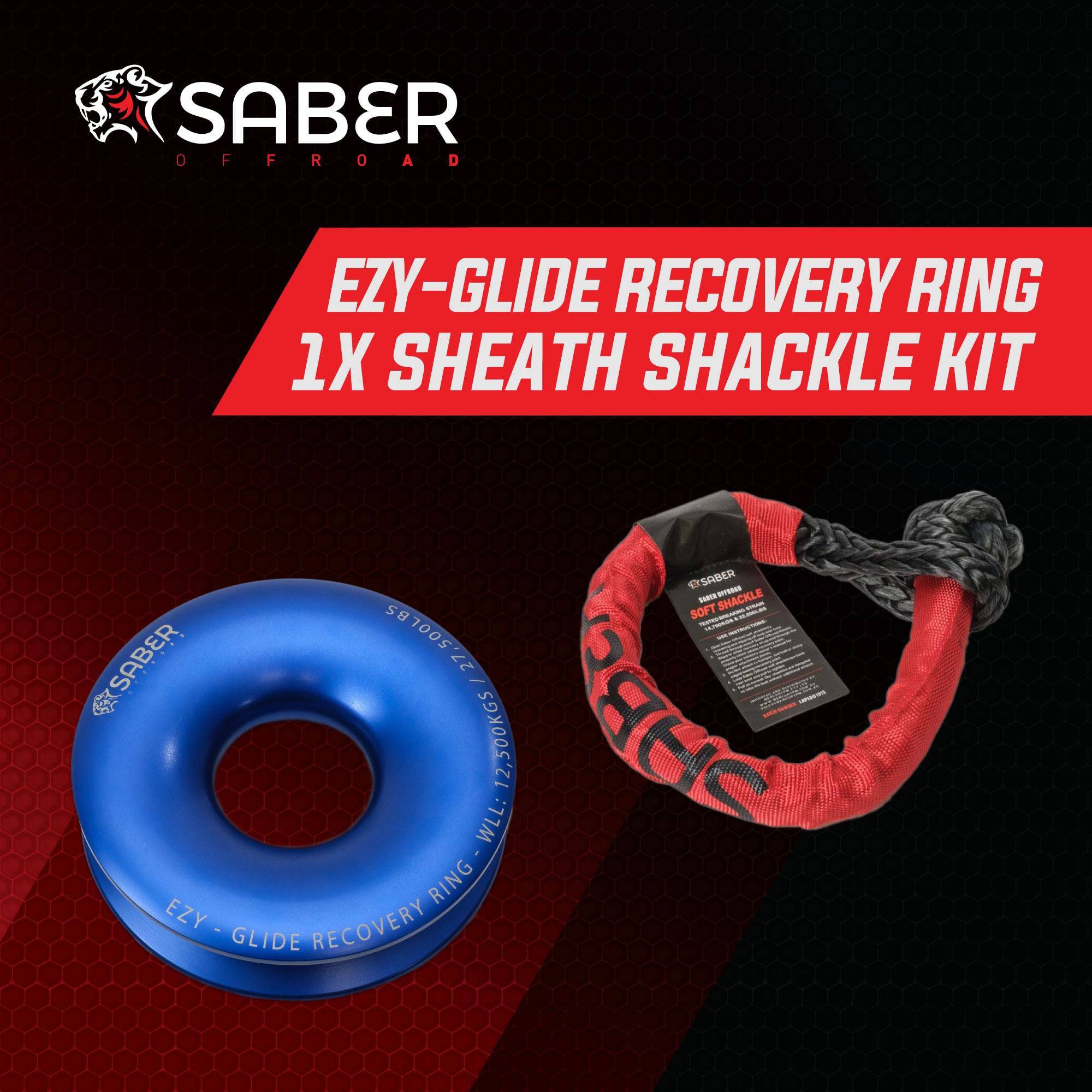 Saber Offroad Ezy-Glide Recovery Ring New + 14.7K Sheath Soft Shackle Kit | Saber Offroad
