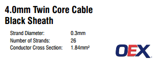 OEX 2 Core (Twin Core) Cable 4mm Black Sheath Cable - 1m | OEX