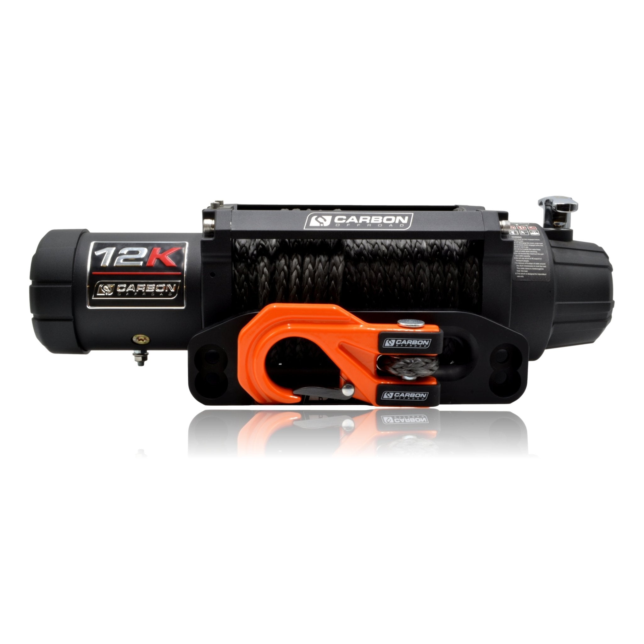 Carbon 12K 12000lb Electric Winch With Black Rope & Orange Hook VER. 3 - Carbon Offroad