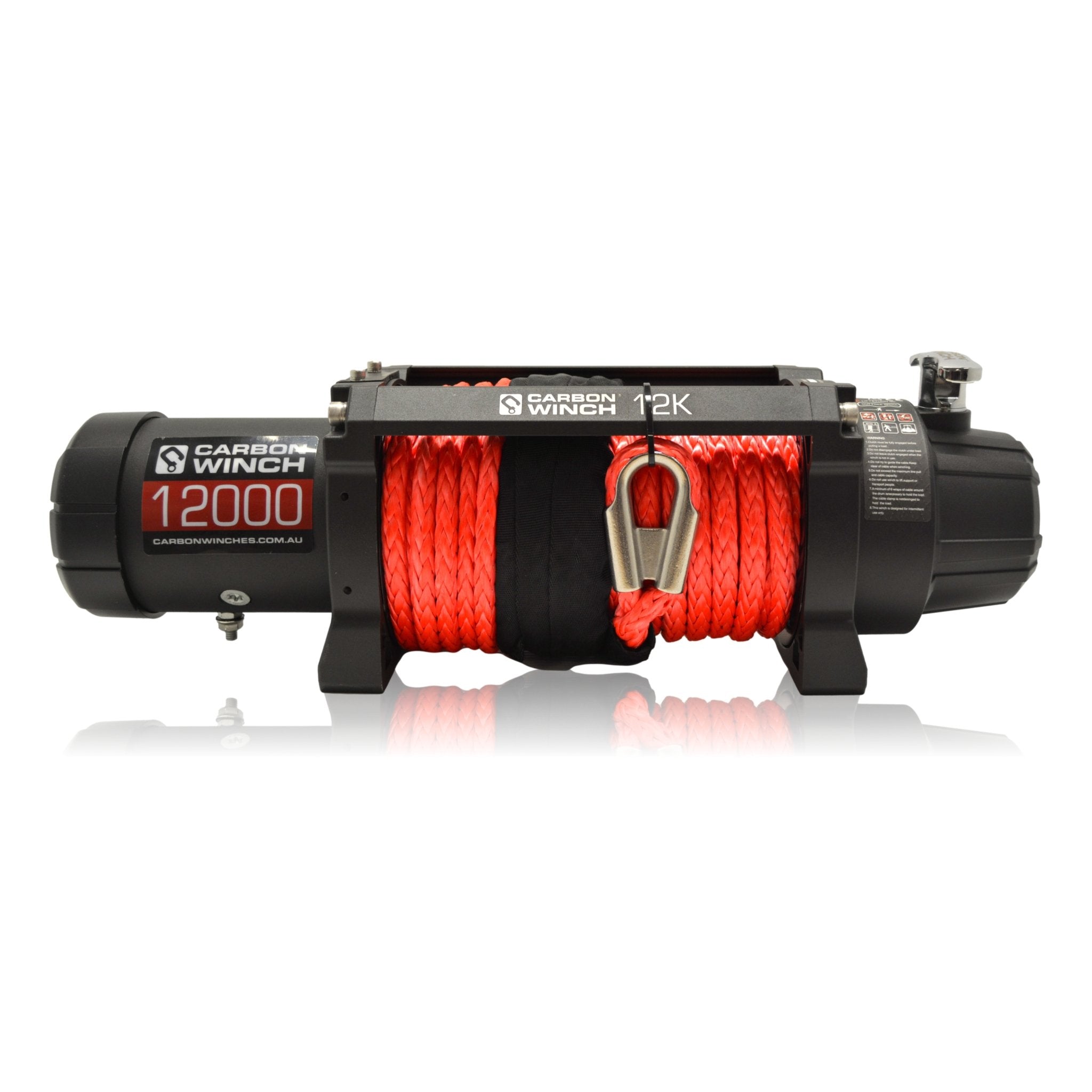 Carbon 12K VER.2 12000lb Electric Winch With Red Synthetic Rope and Hook - Carbon Offroad