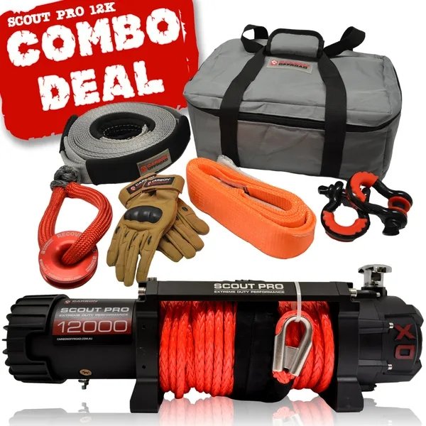 Carbon Scout Pro 12K Winch and Recovery Kit Combo - CW-XD12-COMBO7 1