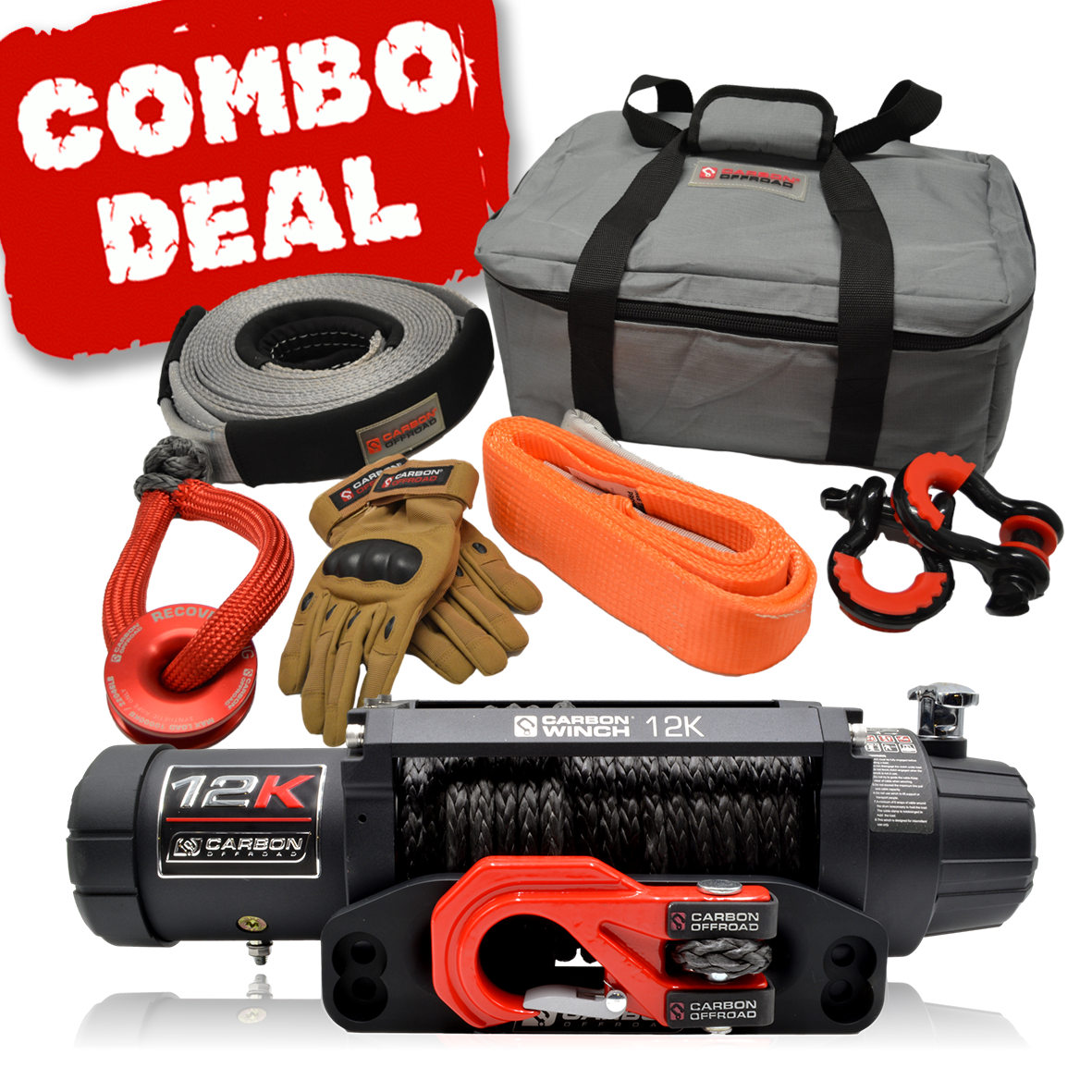 Carbon V.3 12000lb Winch Red Hook and Recovery Combo Deal - CW-12KV3R-COMBO2 1