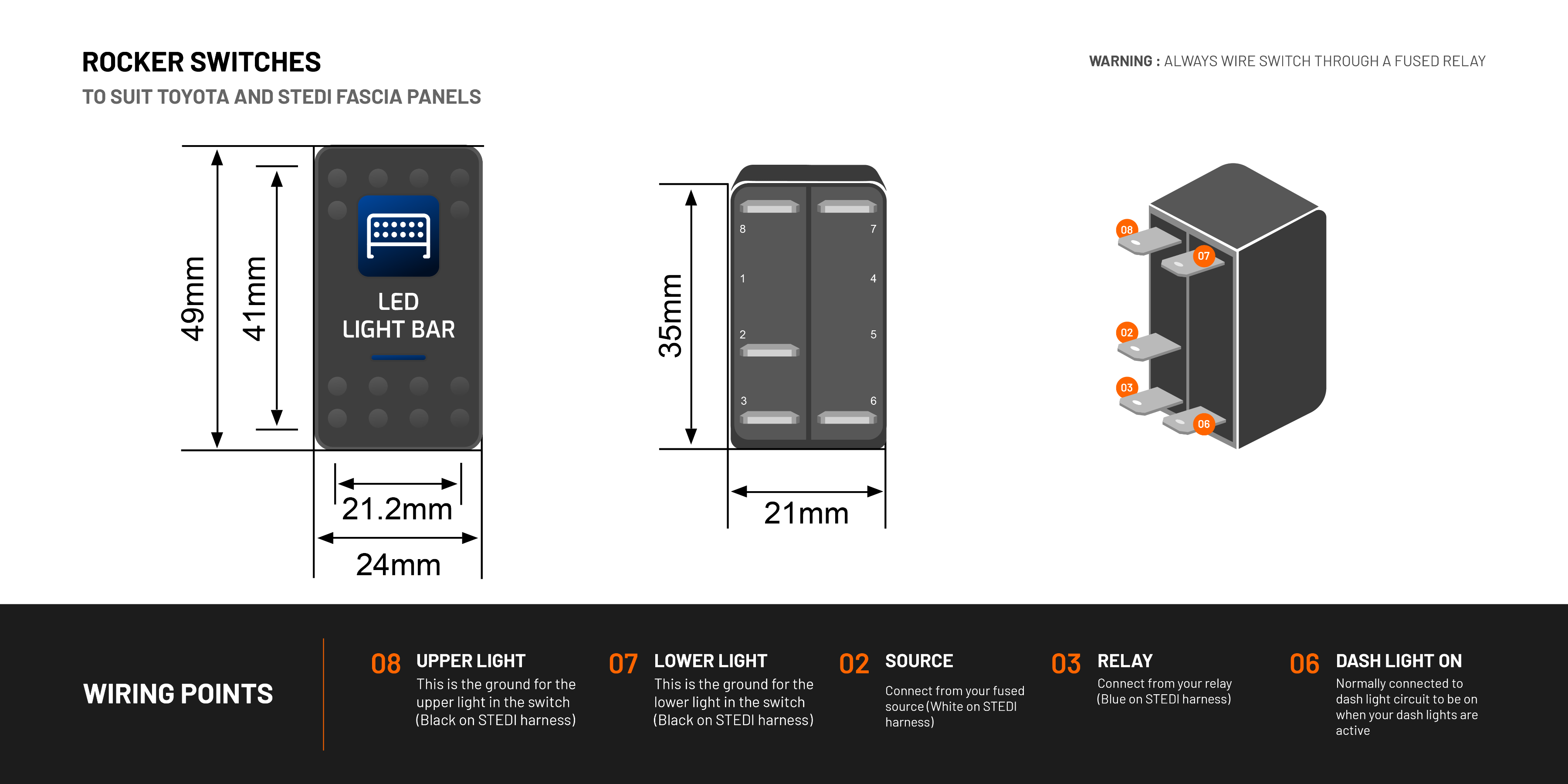 Stedi Switch - 4x4 Right Side Lights - Carling Type Rocker Switch | Stedi