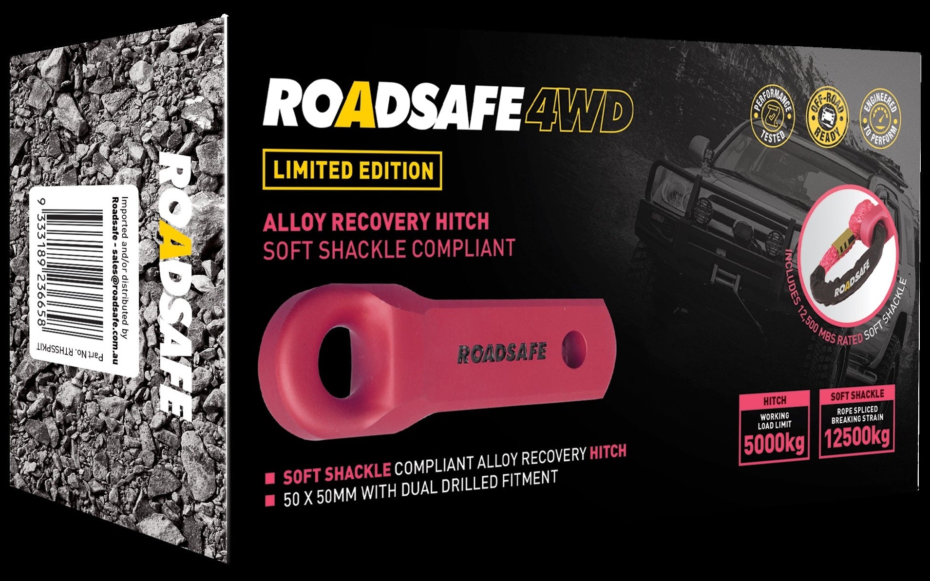 Roadsafe 4wd Alloy Recovery Hitch & Soft Shackle - Limited Edition Pink - Soft Shackle Compliant | Roadsafe