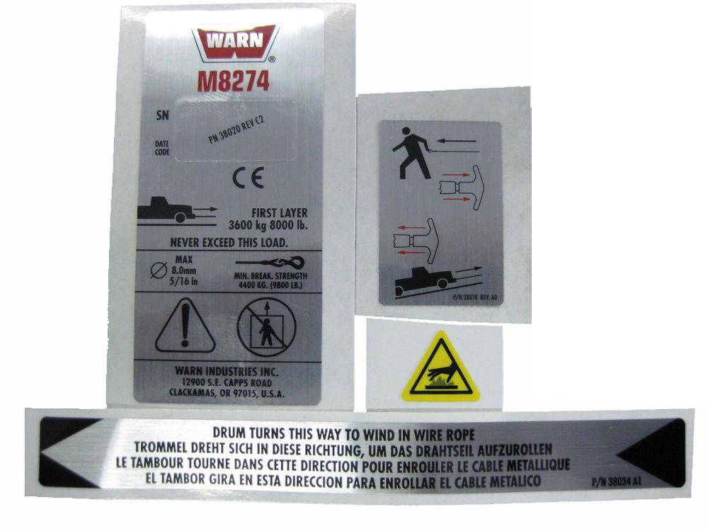 Warn High Mount 38307 Winch Replacement Decal Label Kit Set Sticker M8274-50 | Warn